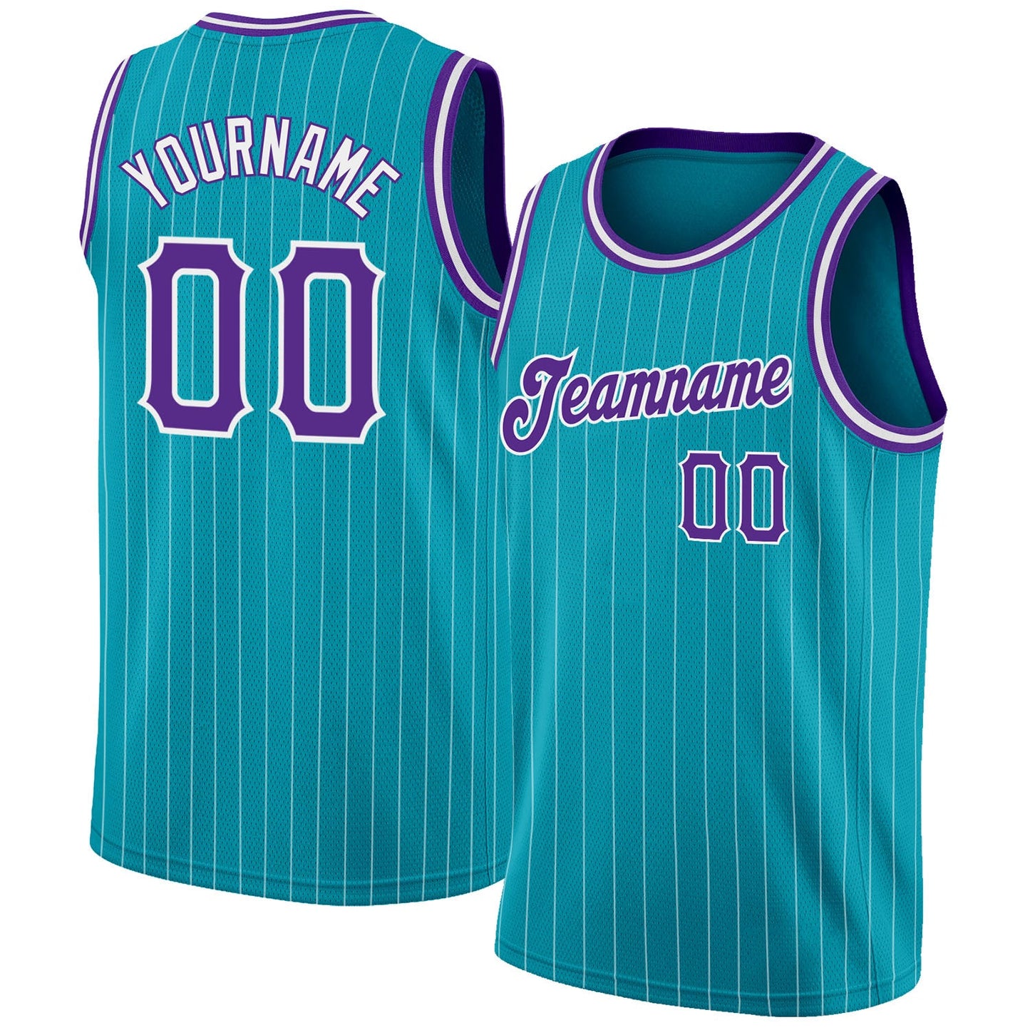 Custom Teal White Pinstripe Purple-White Authentic Basketball Jersey - Sky-Custom