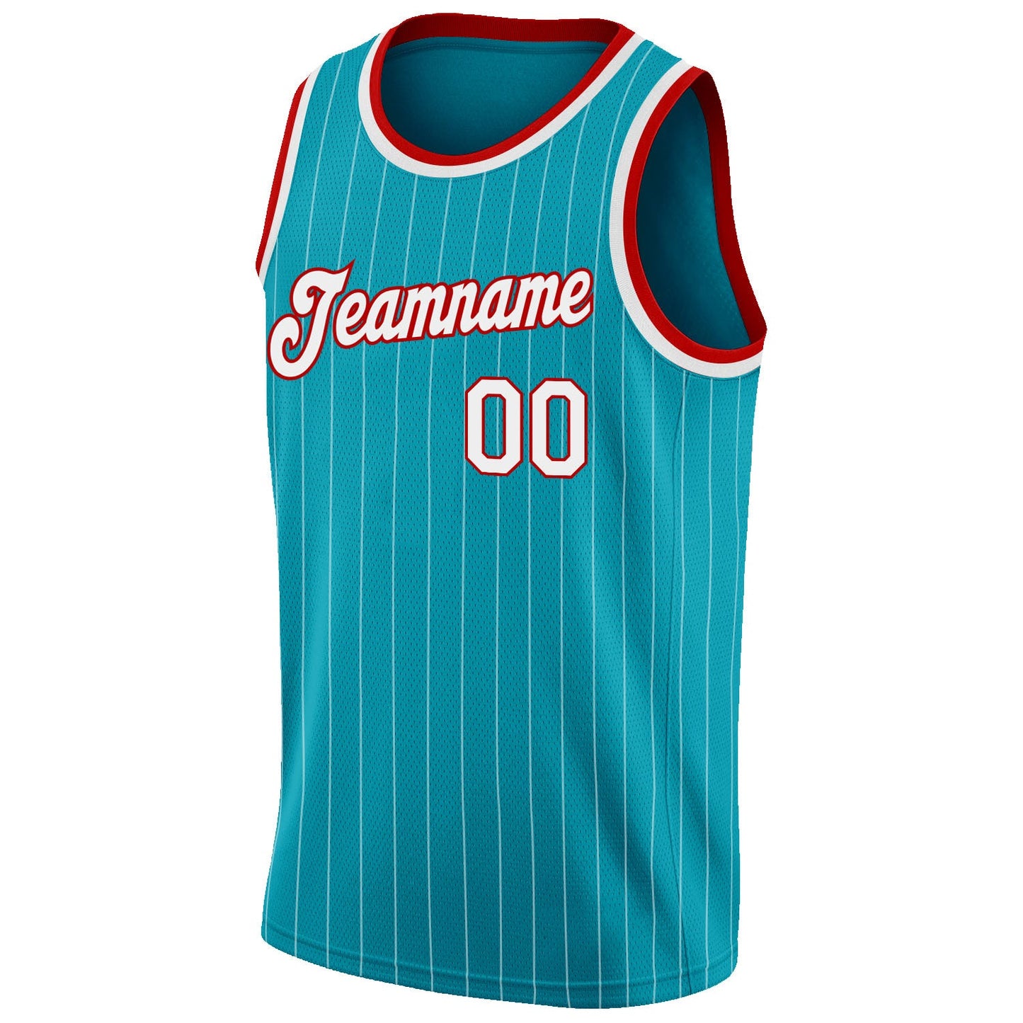 Custom Teal White Pinstripe White-Red Authentic Basketball Jersey - Sky-Custom