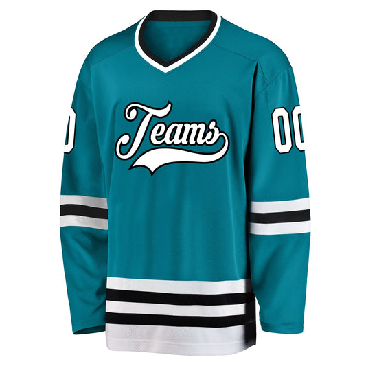 Custom Teal White-Black Hockey Jersey - Sky-Custom