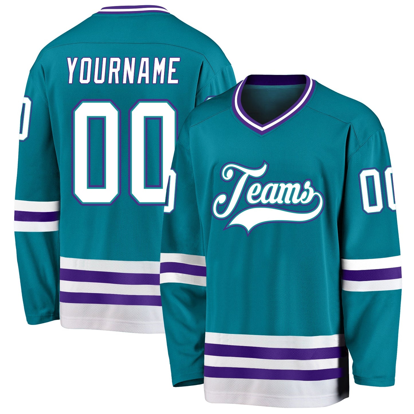 Custom Teal White-Purple Hockey Jersey - Sky-Custom