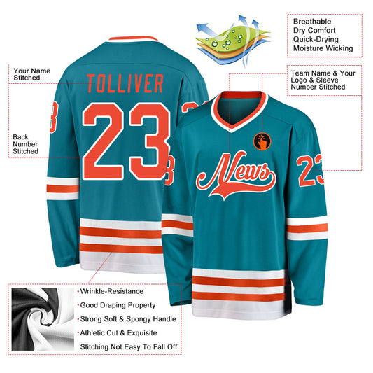 Custom Teal Orange-White Hockey Jersey - Sky-Custom