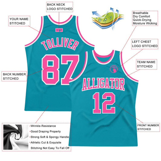 Custom Teal Pink-White Authentic Throwback Basketball Jersey - Sky-Custom