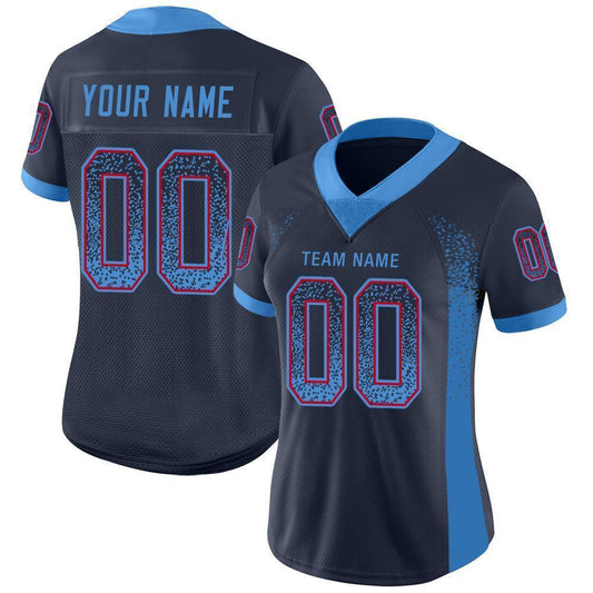 Custom Navy Powder Blue-Red Mesh Drift Fashion Football Jersey - Sky-Custom