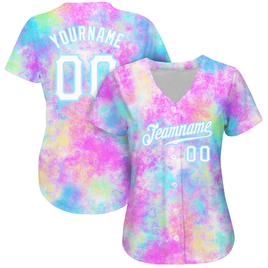 Custom Tie Dye White-Light Blue 3D Watercolor Gradient Authentic Baseball Jersey - Sky-Custom