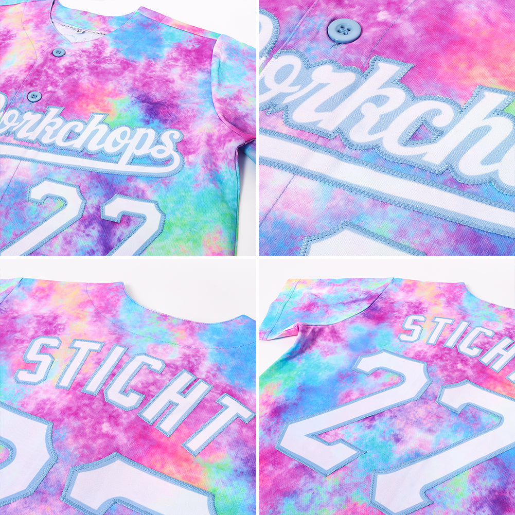 Custom Tie Dye White-Light Blue 3D Watercolor Gradient Authentic Baseball Jersey - Sky-Custom