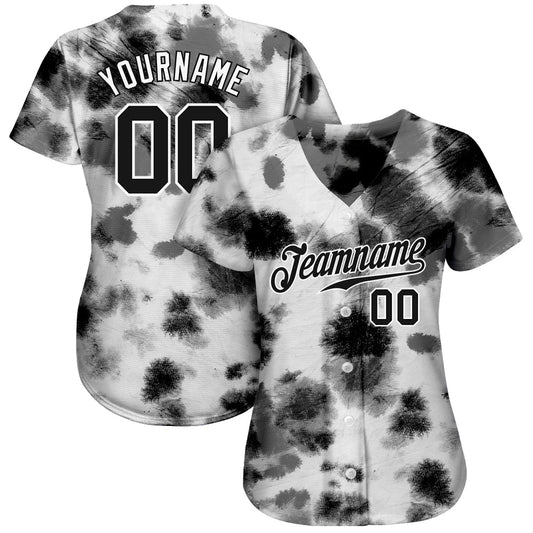 Custom Tie Dye Black-White 3D Steel Authentic Baseball Jersey - Sky-Custom
