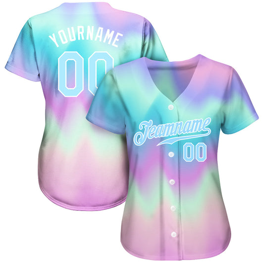 Custom Tie Dye Light Blue-White 3D Authentic Baseball Jersey - Sky-Custom