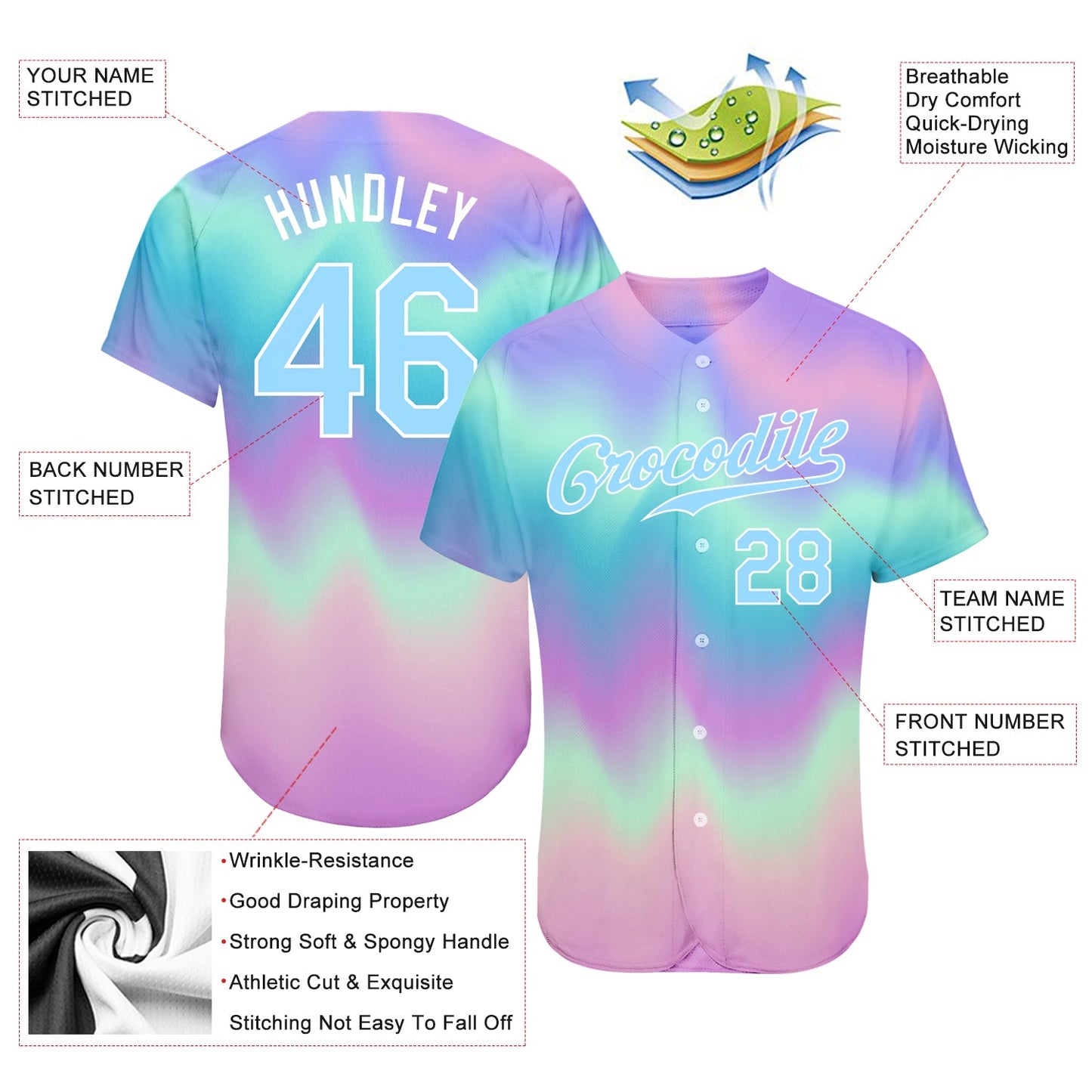 Custom Tie Dye Light Blue-White 3D Authentic Baseball Jersey - Sky-Custom