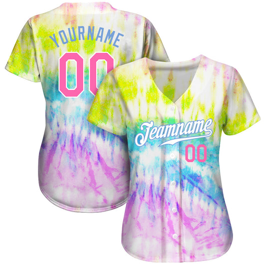 Custom Tie Dye Pink-Light Blue 3D Rainbow Authentic Baseball Jersey - Sky-Custom