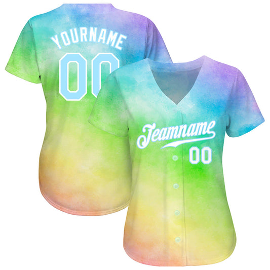 Custom Tie Dye Light Blue-White 3D Rainbow Authentic Baseball Jersey - Sky-Custom