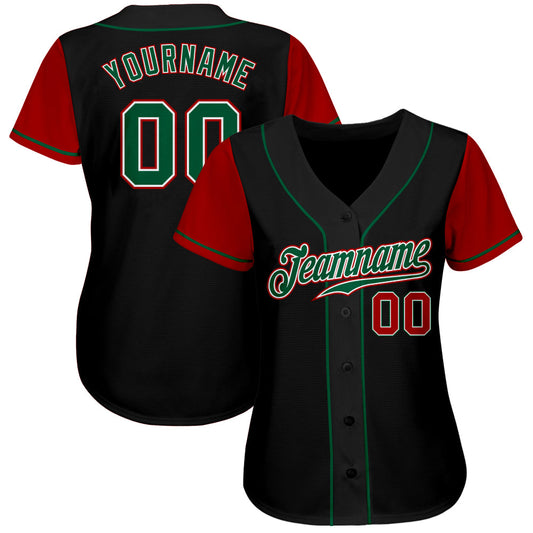 Custom Black Kelly Green-Red Authentic Two Tone Baseball Jersey - Sky-Custom