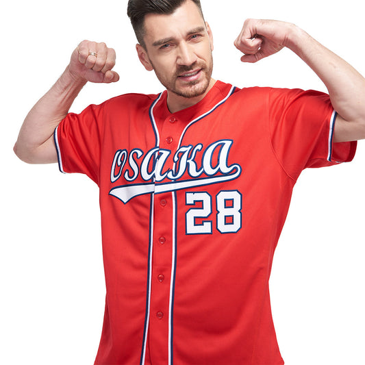 Custom Red White-Navy Baseball Jersey - Sky-Custom