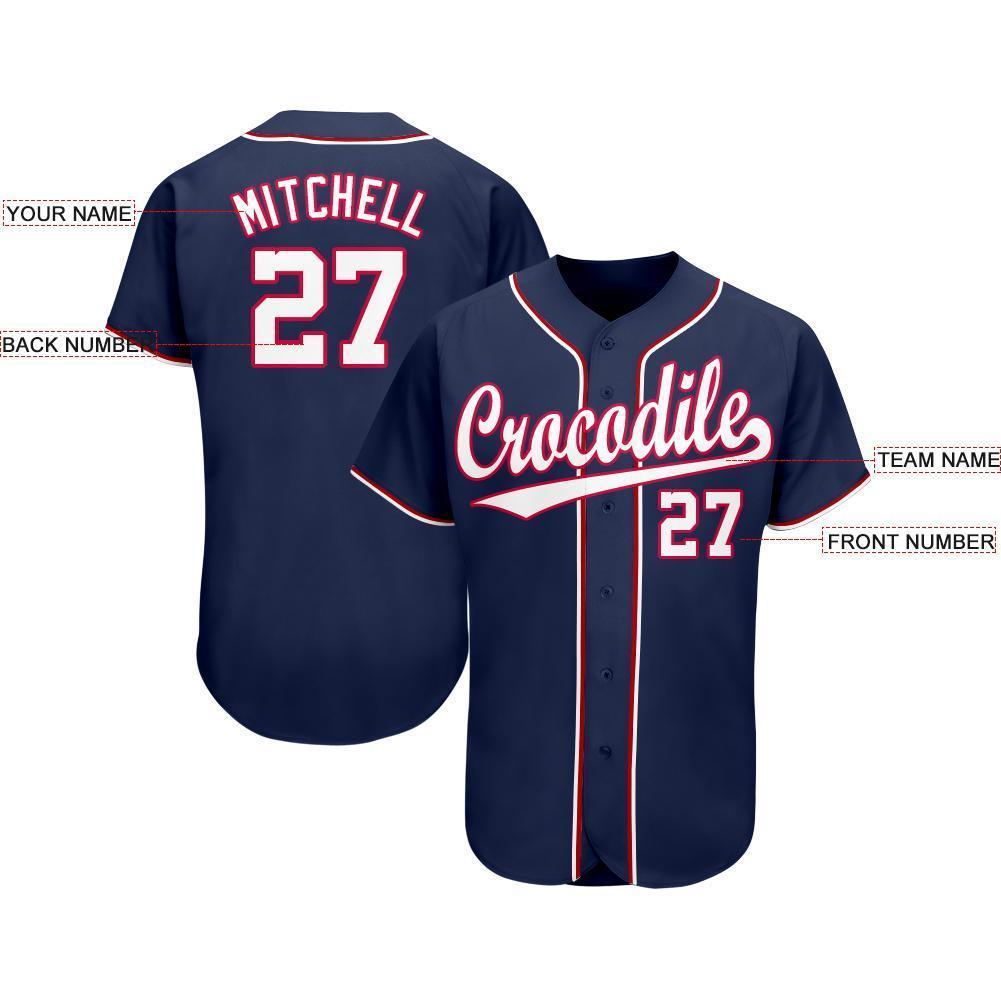 Custom Navy White-Red Baseball Jersey - Sky-Custom