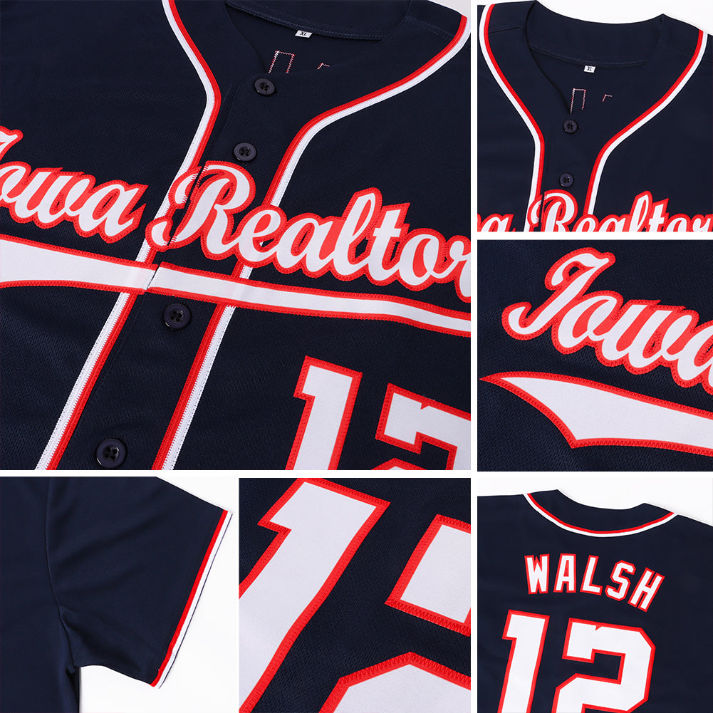 Custom Navy White-Red Baseball Jersey - Sky-Custom