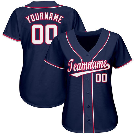 Custom Navy White-Red Baseball Jersey - Sky-Custom