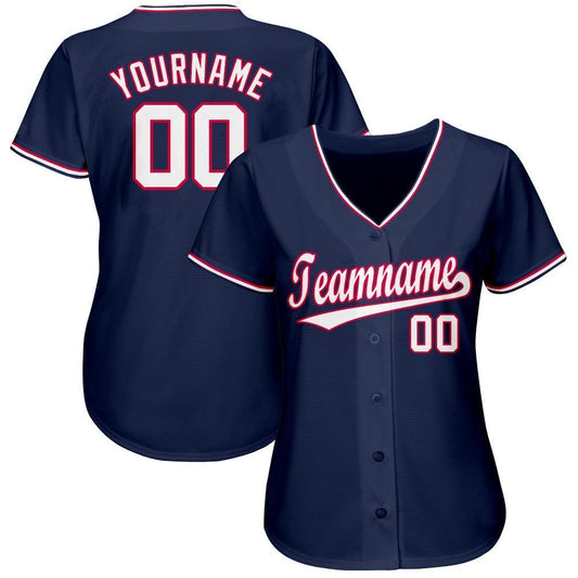 Custom Navy White-Red Baseball Jersey - Sky-Custom