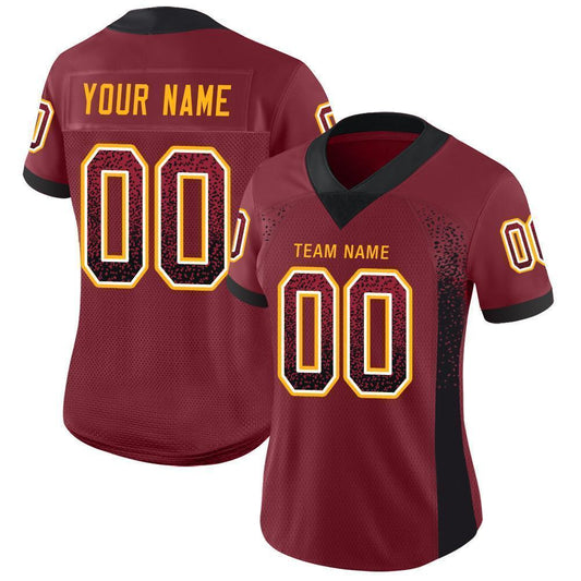 Custom Burgundy Black-Gold Mesh Drift Fashion Football Jersey - Sky-Custom