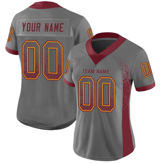 Custom Gray Burgundy-Gold Mesh Drift Fashion Football Jersey - Sky-Custom