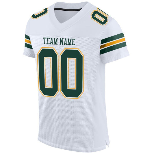 Custom White Green-Gold Mesh Authentic Football Jersey - Sky-Custom