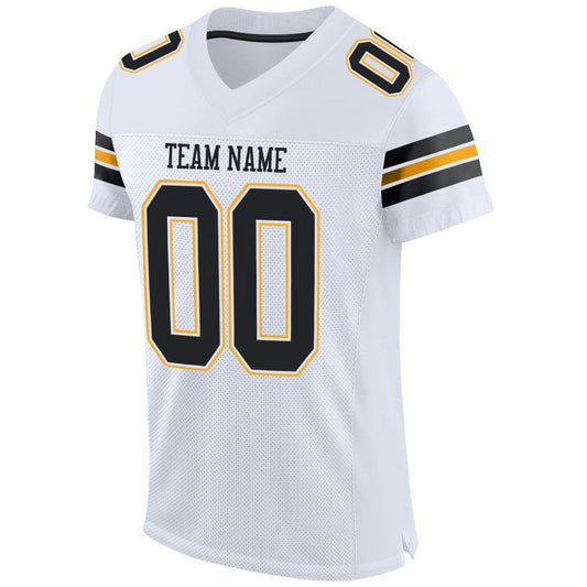 Custom White Black-Gold Mesh Authentic Football Jersey - Sky-Custom
