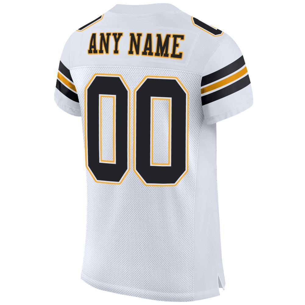 Custom White Black-Gold Mesh Authentic Football Jersey - Sky-Custom