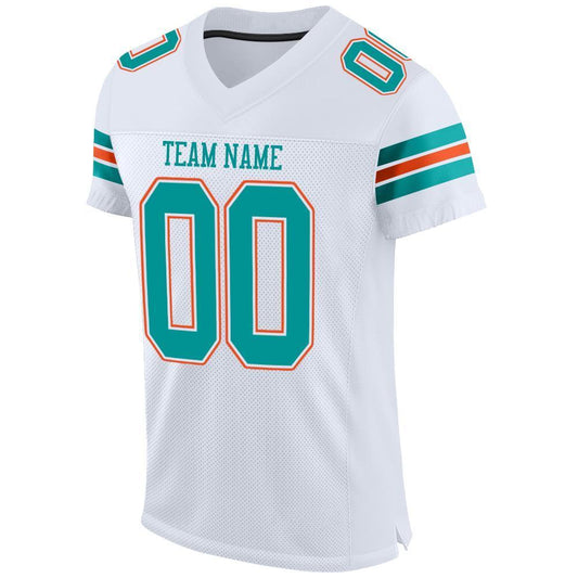 Custom White Aqua-Orange Mesh Authentic Football Jersey - Sky-Custom