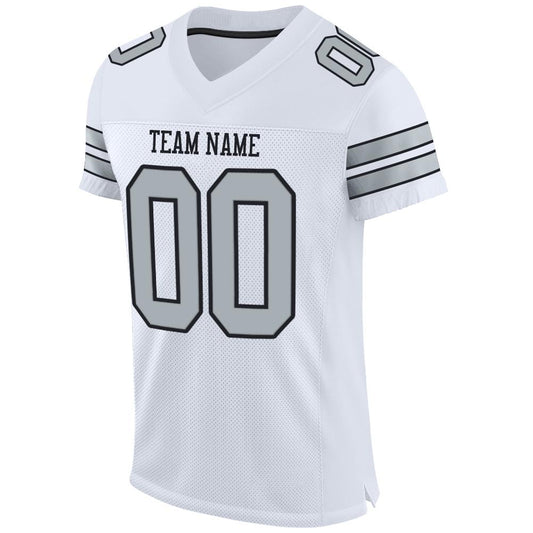 Custom White Silver-Black Mesh Authentic Football Jersey - Sky-Custom