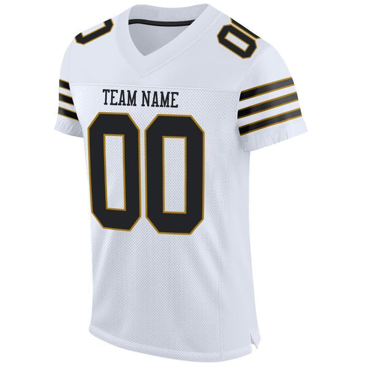 Custom White Black-Old Gold Mesh Authentic Football Jersey - Sky-Custom