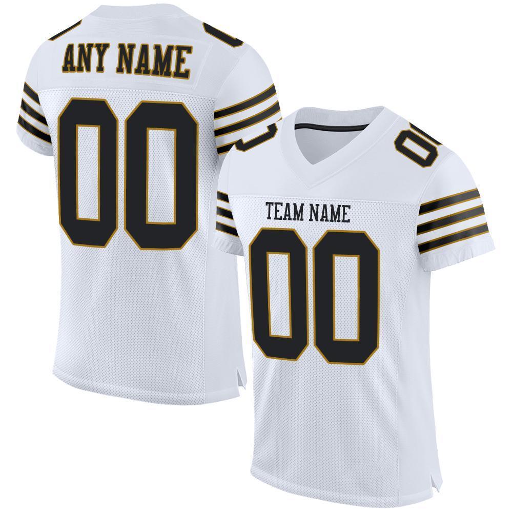 Custom White Black-Old Gold Mesh Authentic Football Jersey - Sky-Custom