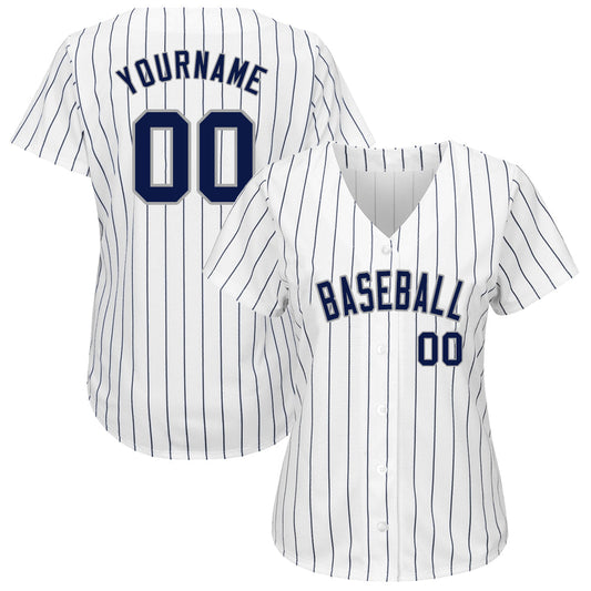 Custom White Navy Pinstripe Navy-Gray Authentic Baseball Jersey - Sky-Custom