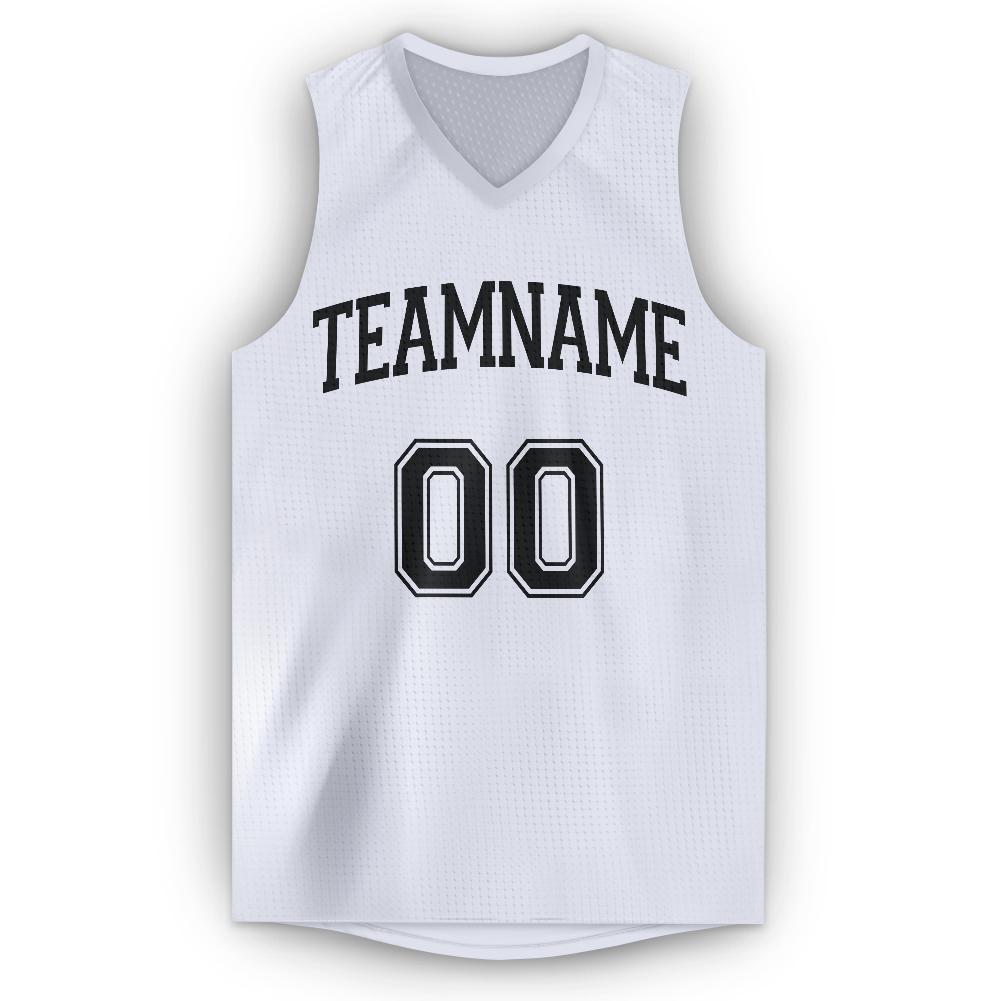Custom White Black V-Neck Basketball Jersey - Sky-Custom