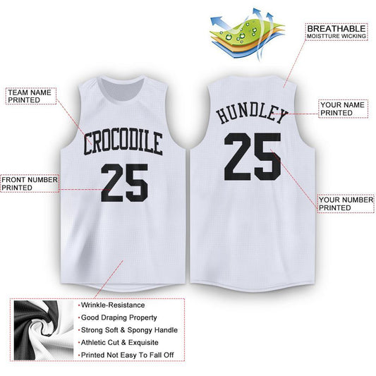 Custom White Black Round Neck Basketball Jersey - Sky-Custom