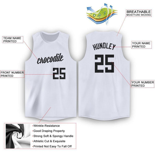 Custom White Black Round Neck Basketball Jersey - Sky-Custom