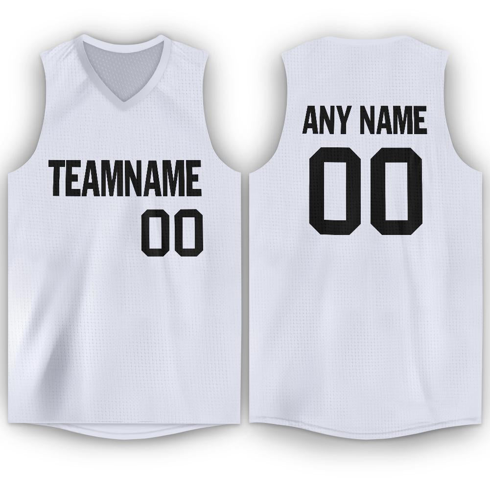 Custom White Black V-Neck Basketball Jersey - Sky-Custom