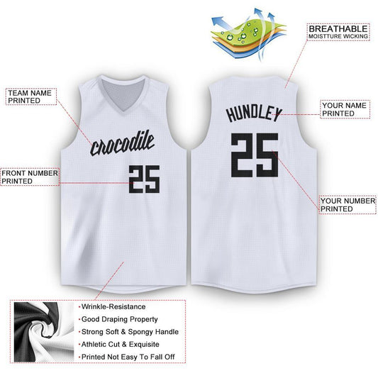 Custom White Black V-Neck Basketball Jersey - Sky-Custom