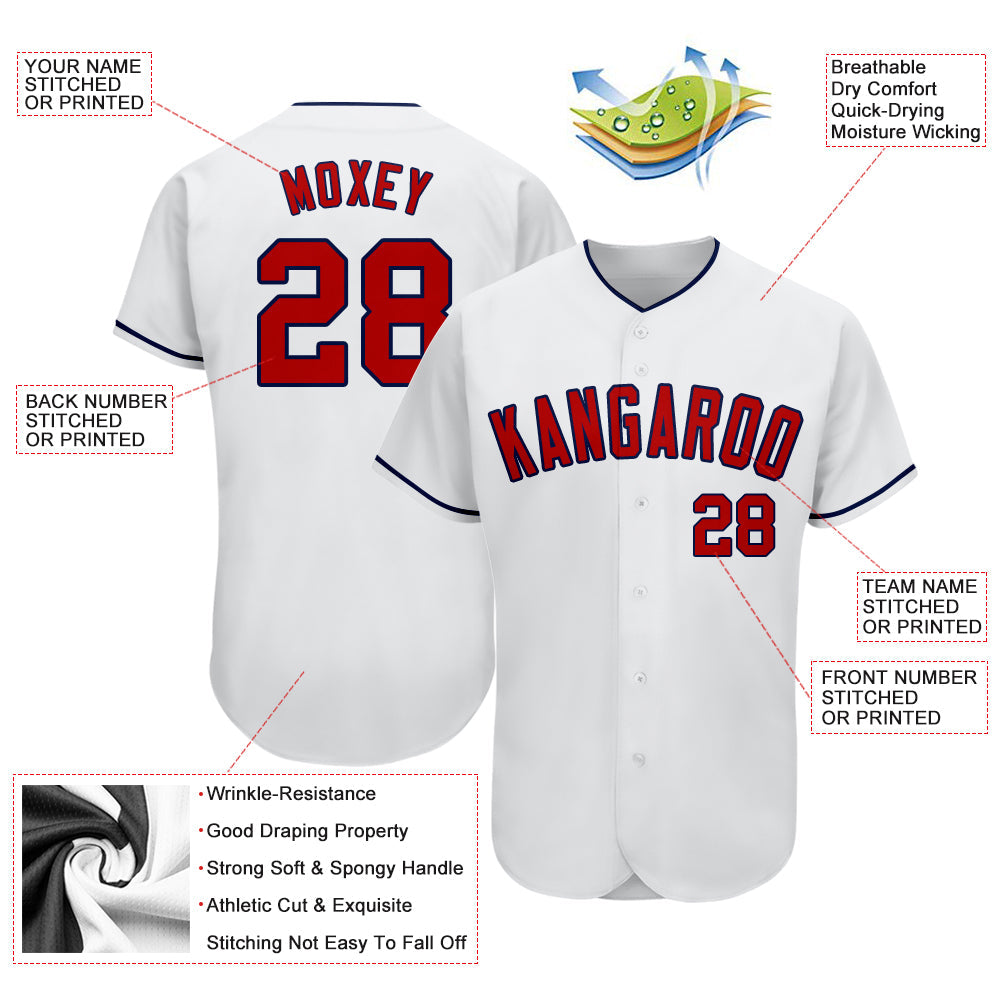 Custom White Red-Navy Authentic Baseball Jersey - Sky-Custom