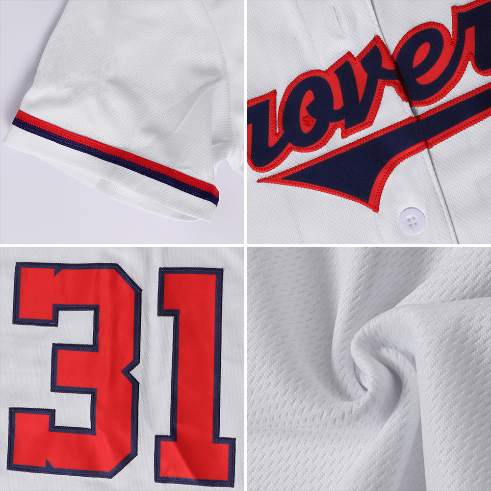 Custom White Red-Navy Authentic Baseball Jersey - Sky-Custom