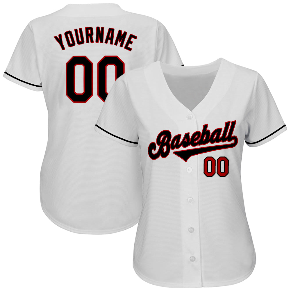 Custom White Black-Red Authentic Baseball Jersey - Sky-Custom