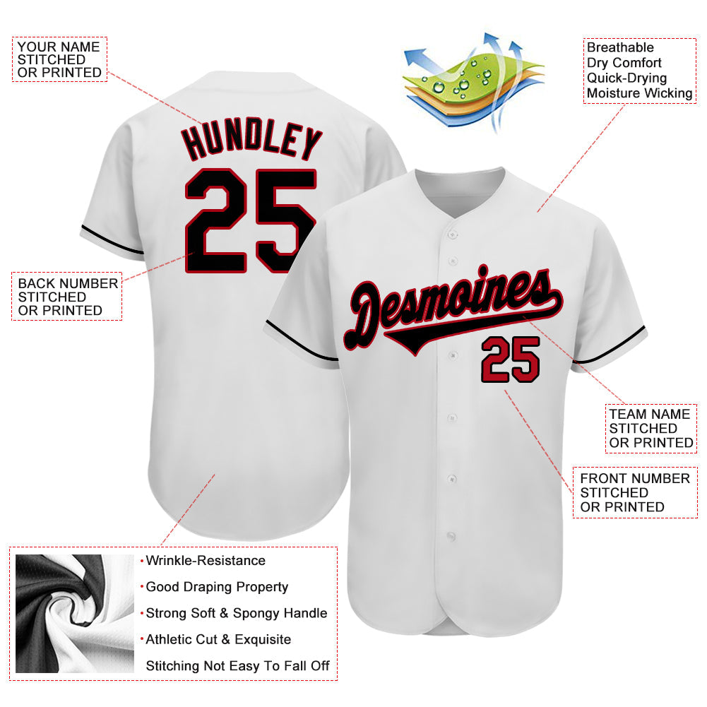 Custom White Black-Red Authentic Baseball Jersey - Sky-Custom
