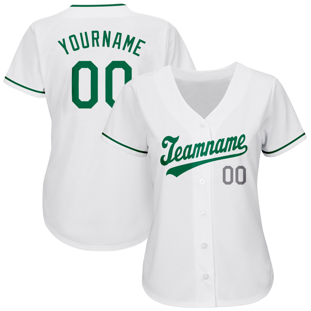 Custom White Kelly Green-Gray Authentic St. Patrick's Day Baseball Jersey - Sky-Custom