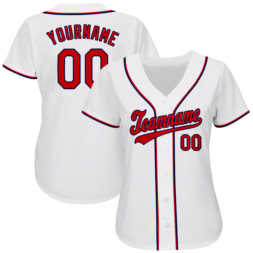Custom White Red-Navy Authentic Baseball Jersey - Sky-Custom
