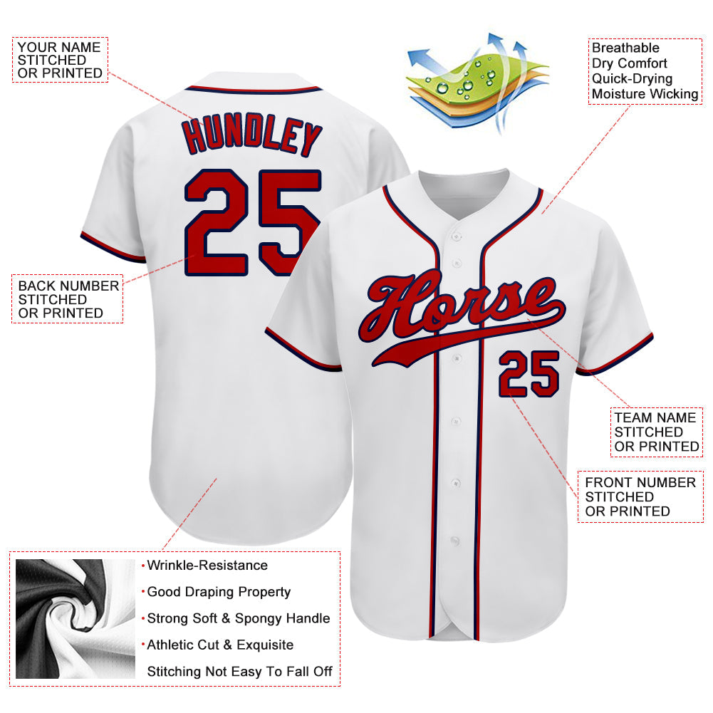 Custom White Red-Navy Authentic Baseball Jersey - Sky-Custom