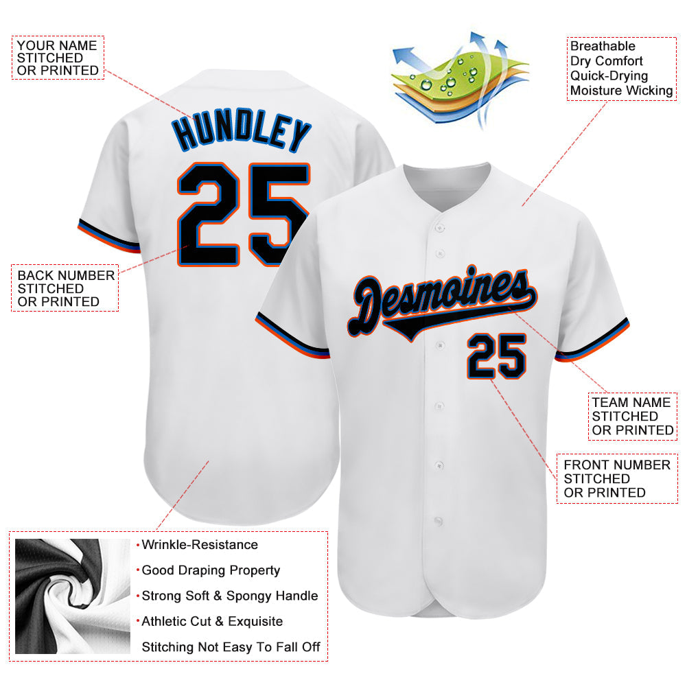Custom White Black-Powder Blue Authentic Baseball Jersey - Sky-Custom