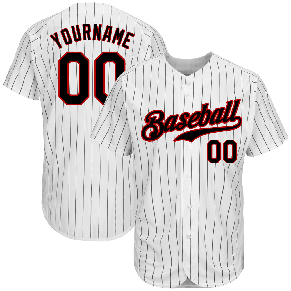 Custom White Black Pinstripe Black-Red Authentic Baseball Jersey - Sky-Custom