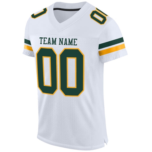 Custom White Green-Gold Mesh Authentic Football Jersey - Sky-Custom