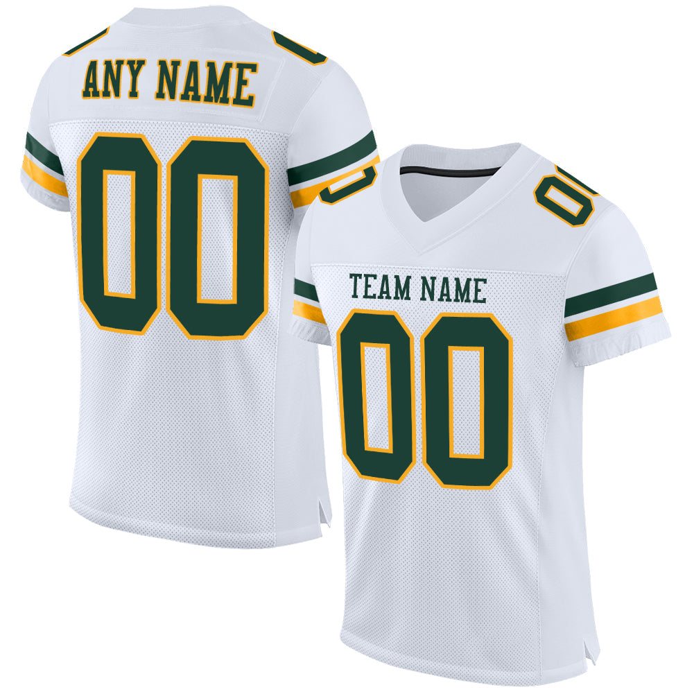 Custom White Green-Gold Mesh Authentic Football Jersey - Sky-Custom