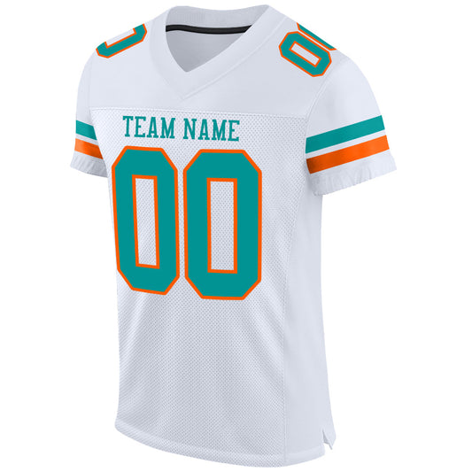 Custom White Aqua-Orange Mesh Authentic Football Jersey - Sky-Custom