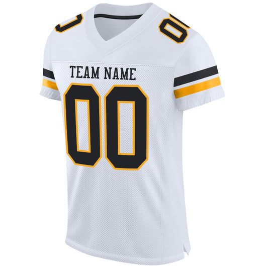 Custom White Black-Gold Mesh Authentic Football Jersey - Sky-Custom