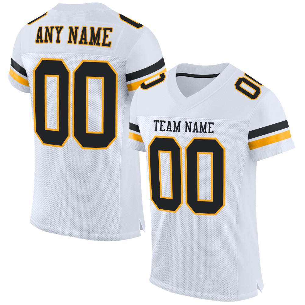 Custom White Black-Gold Mesh Authentic Football Jersey - Sky-Custom