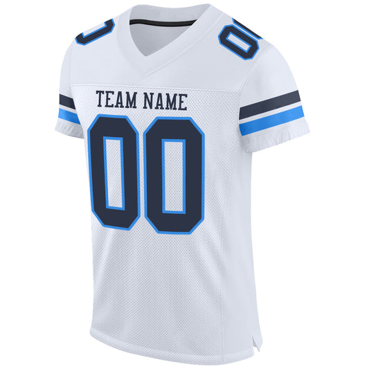Custom White Navy-Powder Blue Mesh Authentic Football Jersey - Sky-Custom